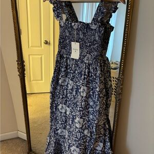Elegant Blue and White Floral Maxi Dress